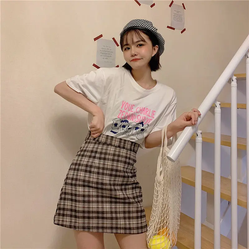

New plaid skirt women's high waist A-line skirt of the season