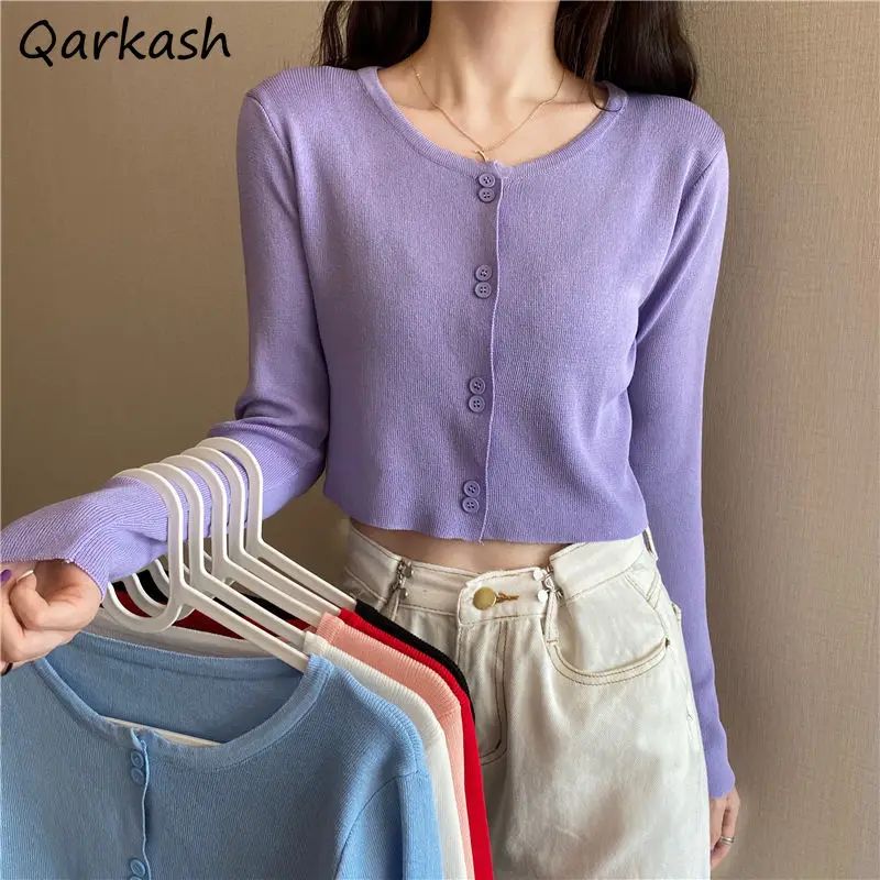 

Cardigan Women Slim Thin Sun-proof Female Chic Minimalist Sweet Summer Candy Color Solid Crops Knitwear Street Style Mujer Soft