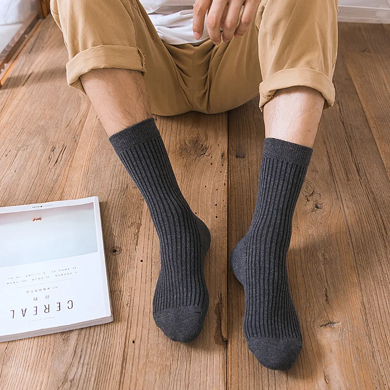 10 шт./лот хлопковые носки мужские осенне зимние одноцветные плотные теплые белые