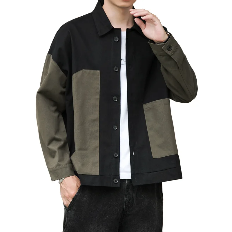 

2021 Men's New Trend Multicolor Cool and Wild Jacket Youth Turn-down Collar Stitching Jacket
