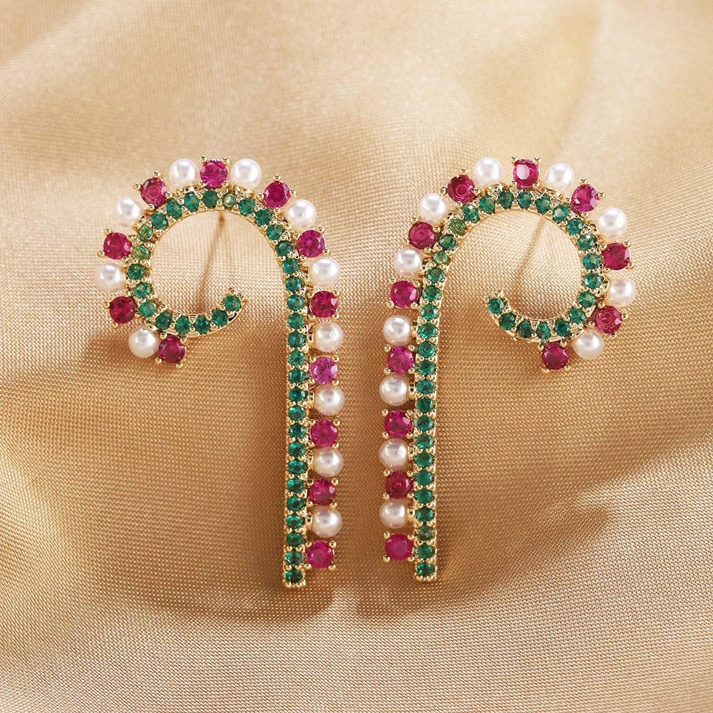 

The Latest Christmas Candy Fashion Pearl Earrings 2021 Trend Holiday Hooks for Girls Gifts Sweet Premium Cubic Zirconia Jewelry