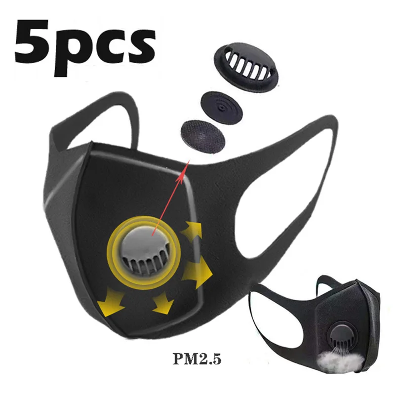 

5Pcs Respirator Cotton Breathing Filter Valves Double Layer Protective Masks Recycle Dust Marks Mouth Mask