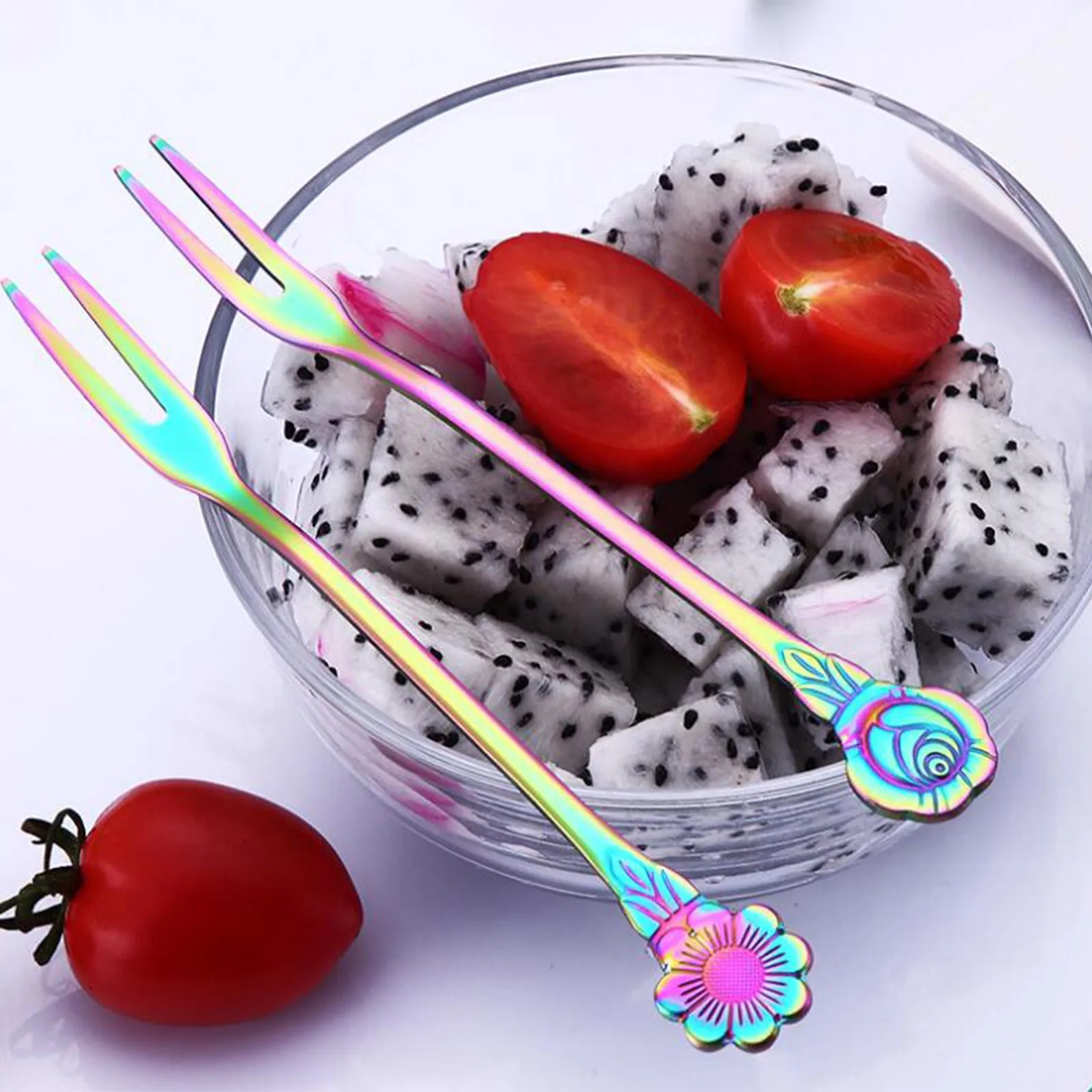 304 Stainless Steel Flower Seven Color Dessert Fork Fruit Cute Cat Spoon Cake Tiny | Дом и сад