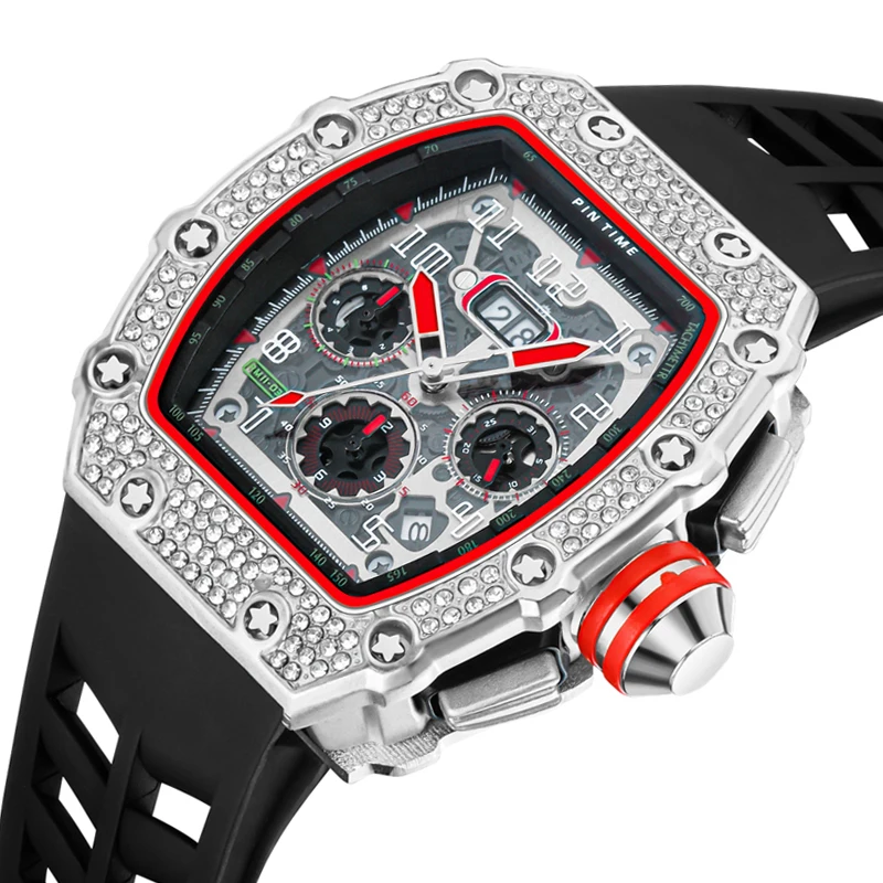 Спортивные мужские часы с большим циферблатом и бриллиантами военные