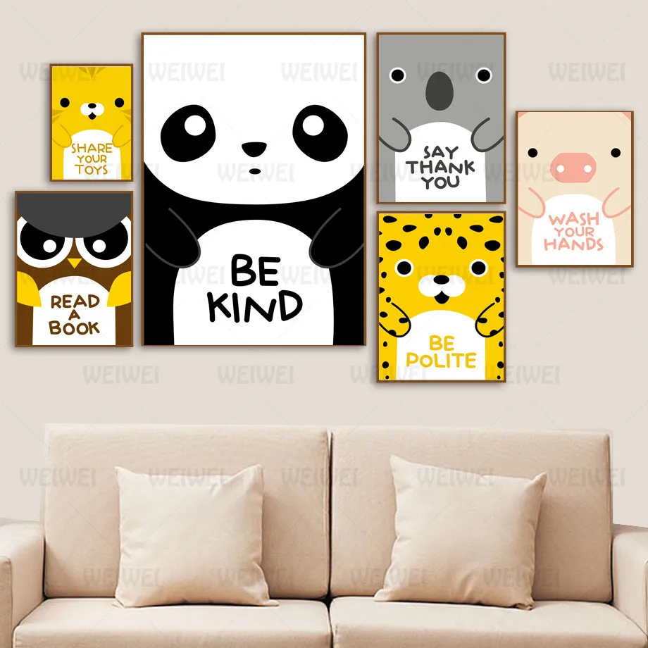 

Panda Koala Pig Wall Art Canvas Painting Nordic Posters and Print Animal Wall Picture Kids Baby Room Nursery Home Decor Weiwei