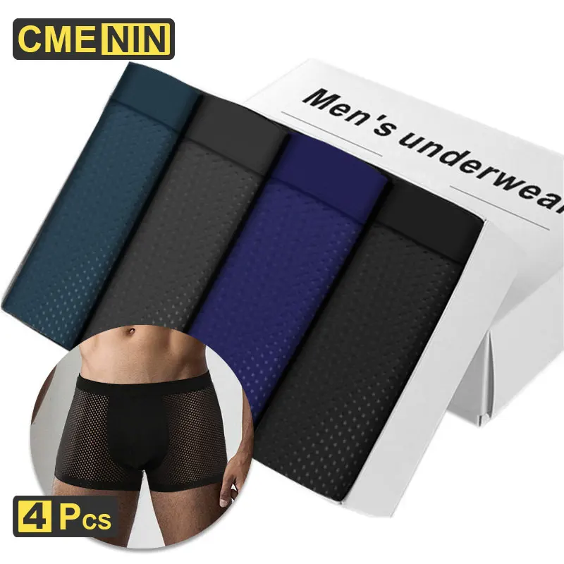 

4Pcs CMENIN Sexy Male Panties Cotton Men's Underwear Boxers Breathable Man Boxer Solid Underpants Comfortable Brand Shorts CM002