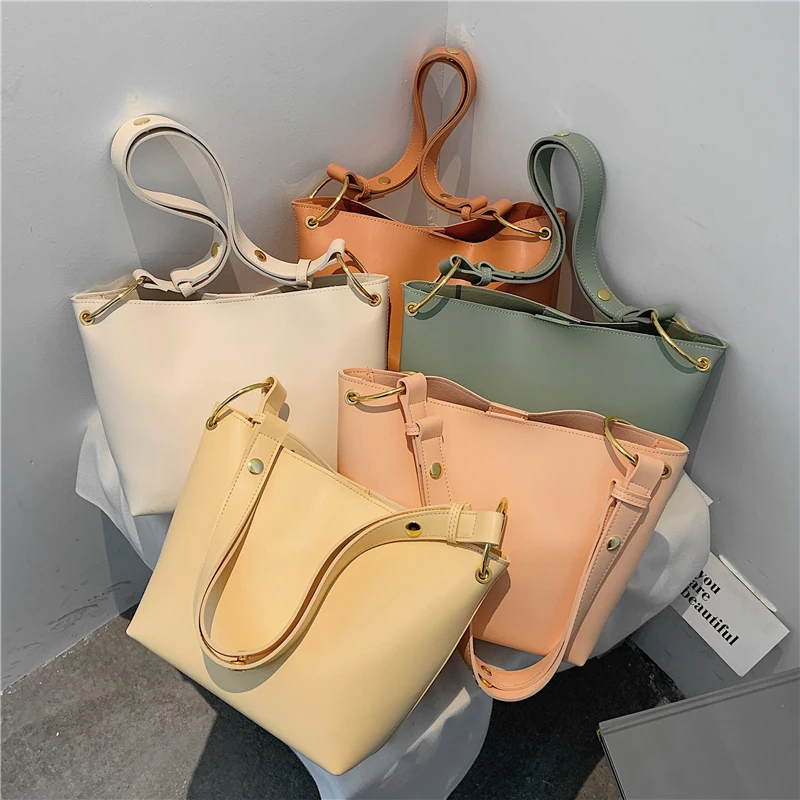 

Burminsa Minimalist Soft Bucket Shoulder Bags For Women Ring Buckle Unique Brand Designer Small Ladies Crossbody Bags Ins 2021