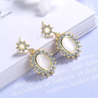 vintage ethnic luxury oval opal stone drop earrings shiny crystal geometric charm female dangle earring piercing jewelry gifts