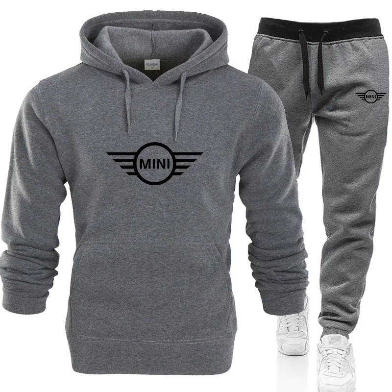 

Spring Autumn Mens MINI Car Logo Hooded Sweatshirt+pants 2 Piece Sets Tracksuit Pullover Print Hoodie Sportwear Casual Sportsuit