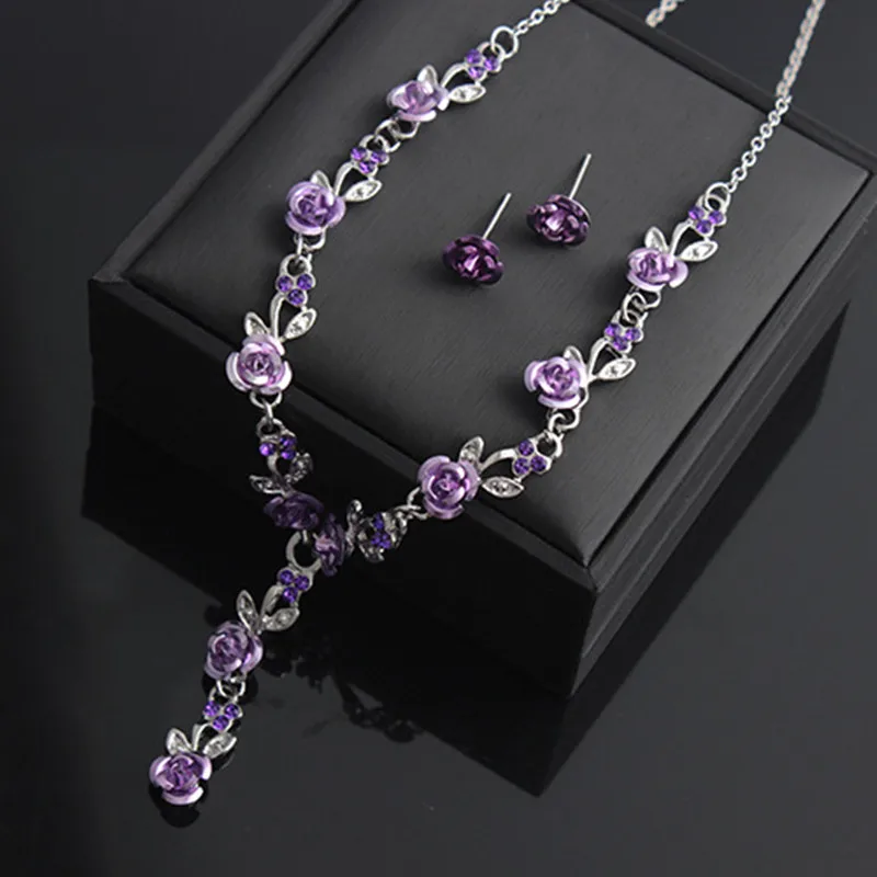 

Red Rose Flower jewelry sets Choker Necklace Jewelry Set Earrings Bridal Jewelry Wedding Bridesmaid Jewelry Set