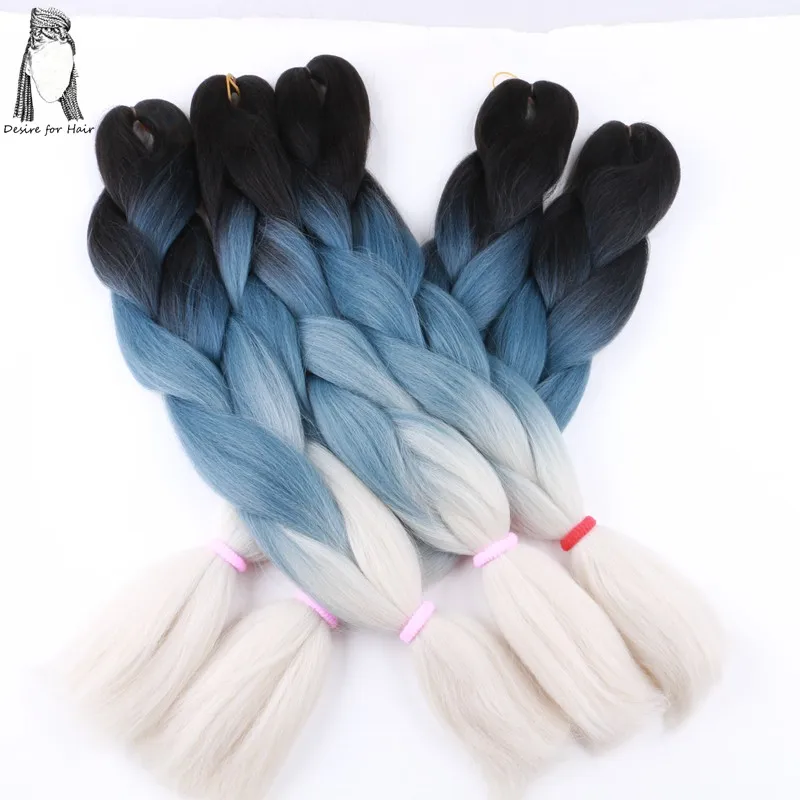 Desire for hair, 1 упаковка, 24 дюйма, 100 г, синтетические огромные косички, цвет Омбре, черный, серый, бордовый, косички для наращивания волос - Цвет: #2