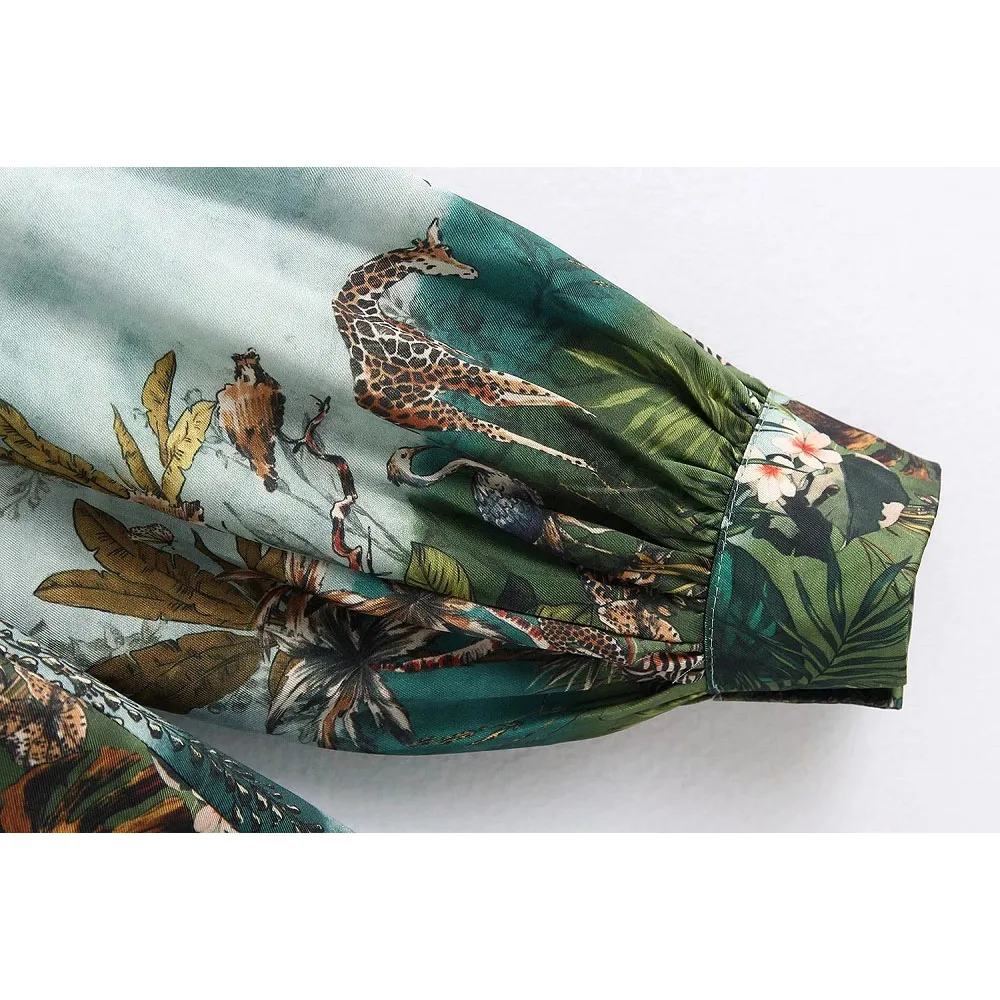 

Vintage Animals Forests Print Blouse Women Fashion Turn-down Collar Shirts Elegant Ladies Chic Tops