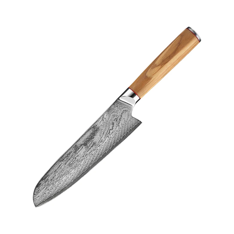 

7-INCH Santoku Chef Knife Kitchen Knives Japanese Damascus AUS-10 Steel Razor Sharp Blade Meat Cutting Tools Olive-Wood Handle