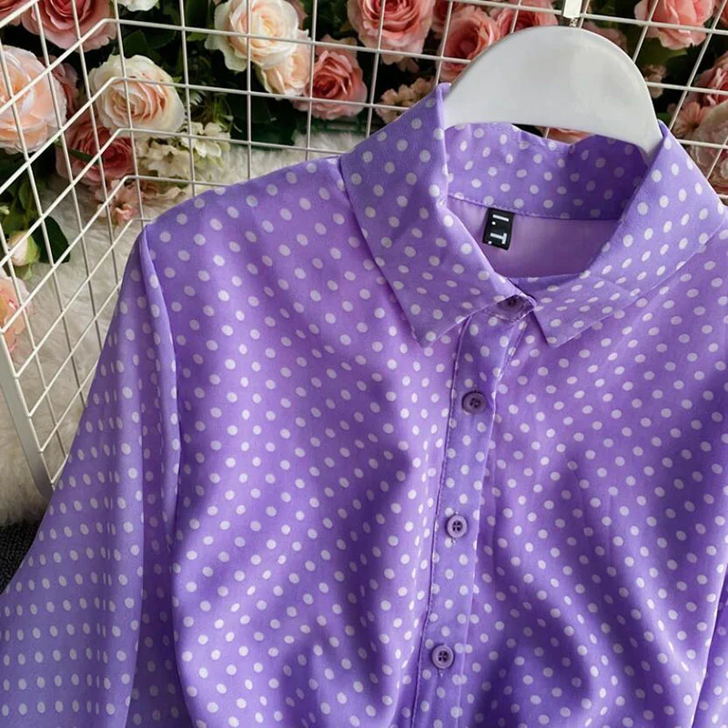 

Dot-pressure Shirt with Long Coat Vestidos Belt