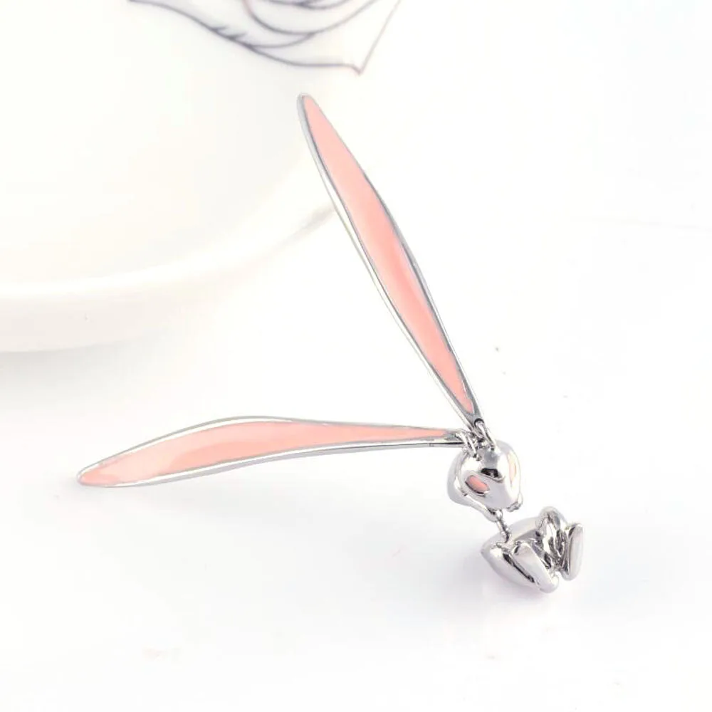 Fashion Lovely Shiny Rhinestone Pink Long Rabbit Ear Glaze Metal Design Drop Earrings for Women Girls Party Gift | Украшения и