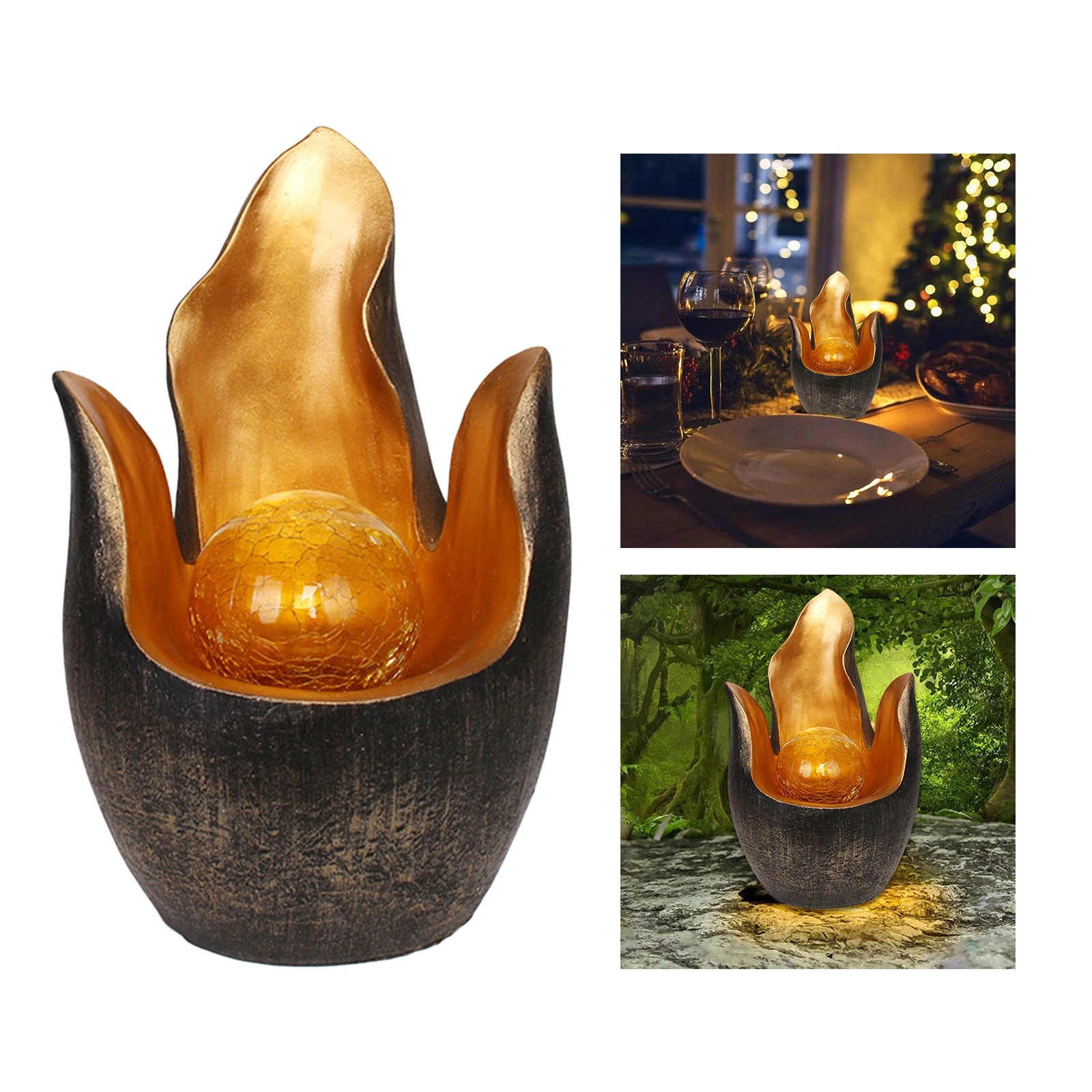 

Flower Solar Light Lantern Lamp Amber Crackle Globe Glass Outdoor