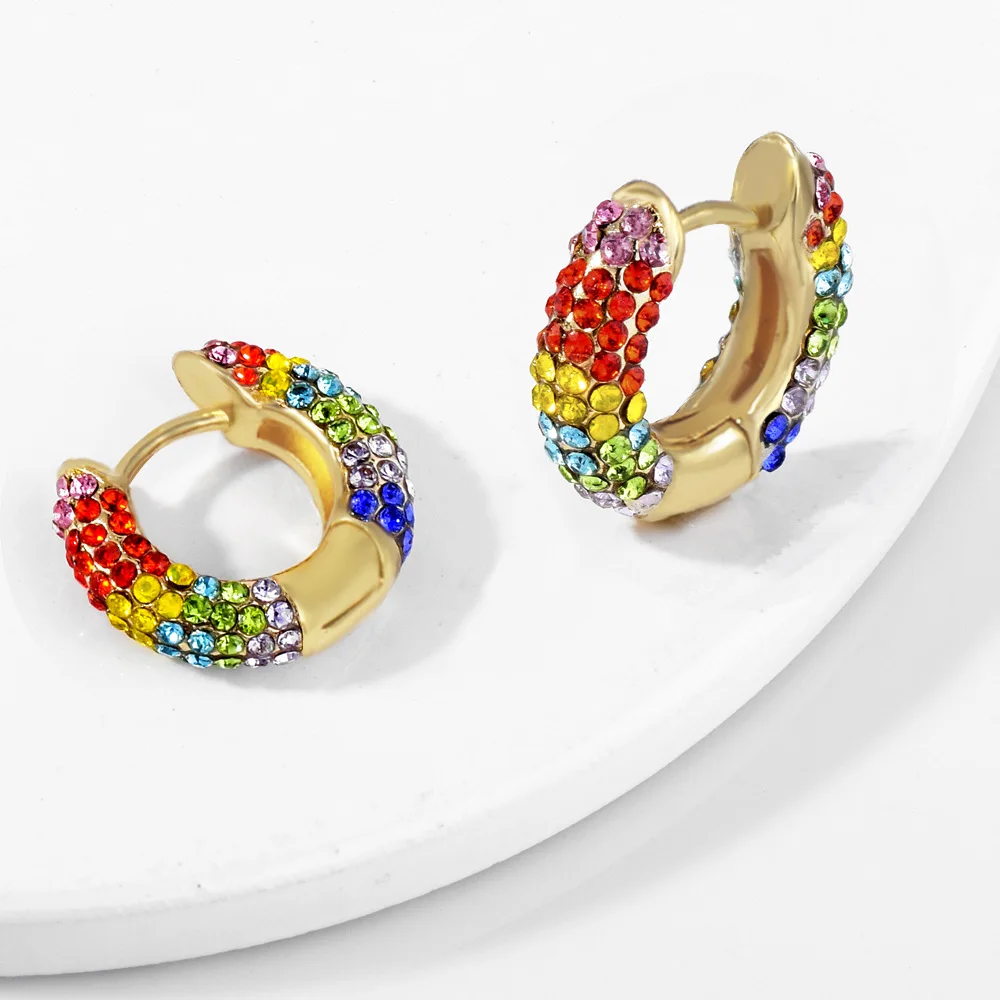 New Design Colorful Crystal Round Hoop Earring for Women Ear Cuff 2019 Trendy Small Gold Huggie Cubic Zirconia Jewelry | Украшения и
