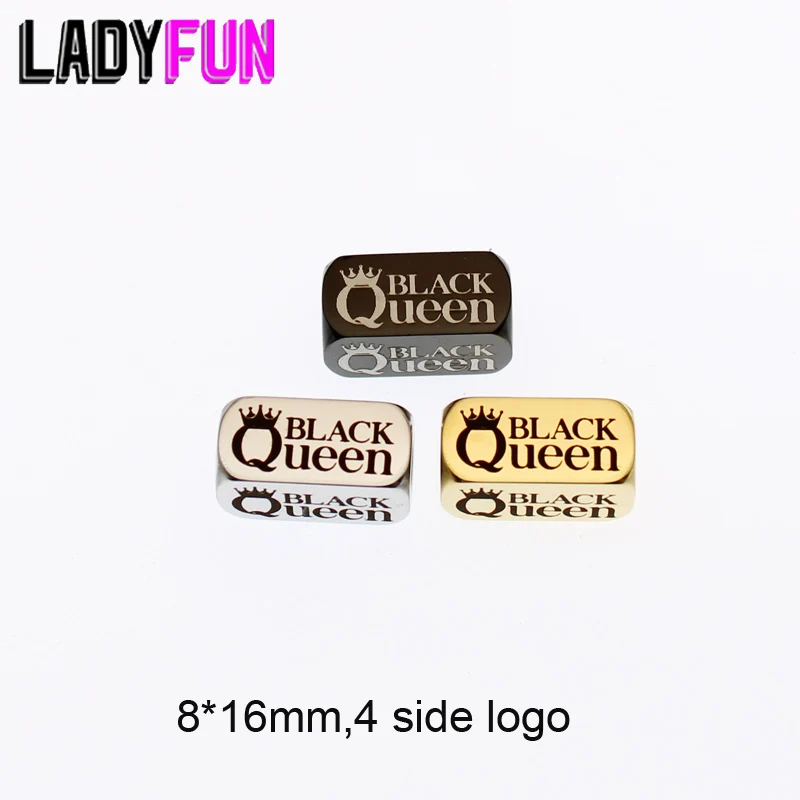 

Black Queen Charm Stainless Steel Rectangle Queens Bracelet Beads Black Women Girl Boss Jewelry Pendant 10pcs