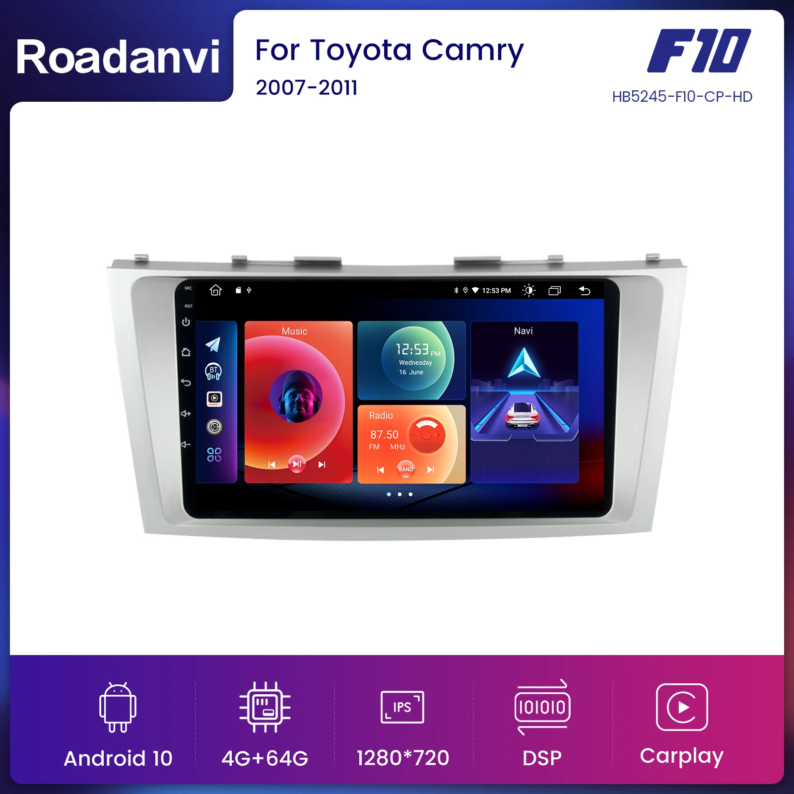 

Roadanvi 9" Car Android 10.0 Autoradio for Toyota Camry 2006 2007 2008 2009 2010 2011 GPS Navigation 1080P Video Stereo 64GB ROM