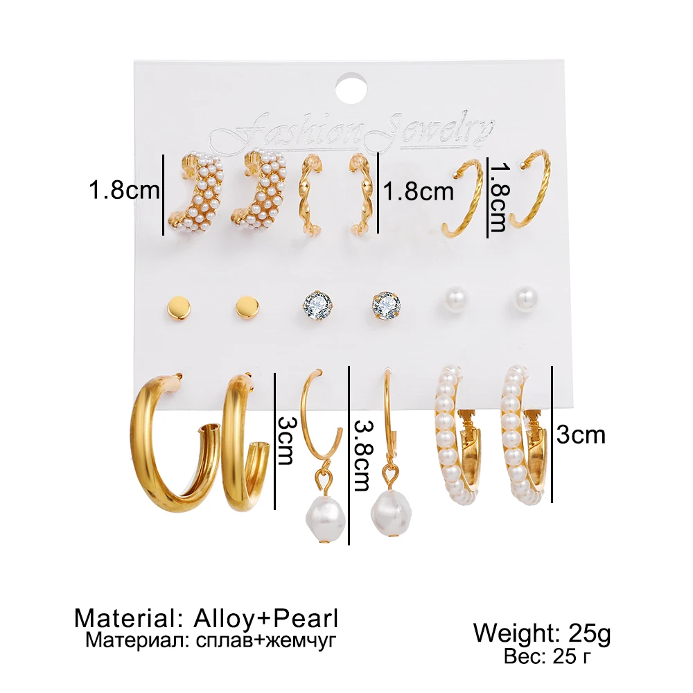 

Fashion Gold Pearl Earrings Set For Women Vintage Metal Hoop Earings Geometric Circle Drop Earrings 2021 Jewelry