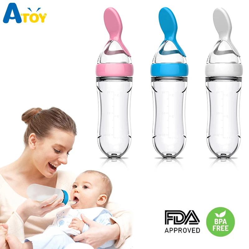 

Силиконовая бутылочка для кормления с ложкой, бутылочка для каши, Детская пищевая добавка, тренировочная кормушка