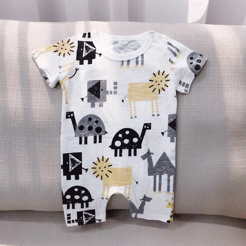 

New Infant Short-sleeved Gauze One-piece Clothes Baby Boys Summer Thin Shorts Romper Toddler Cartoon White Cute Outing Clothes