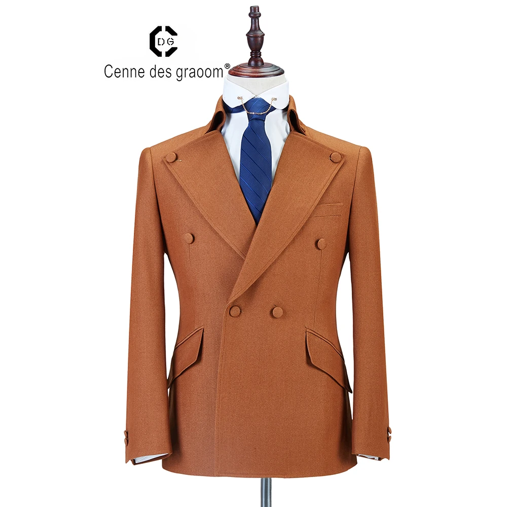 

Cenne Des Graoom New Men Suit Coat Pants Latest Designs Double Breasted Two Pieces Slim Fit Khaki Wedding Casual Groom DG-A
