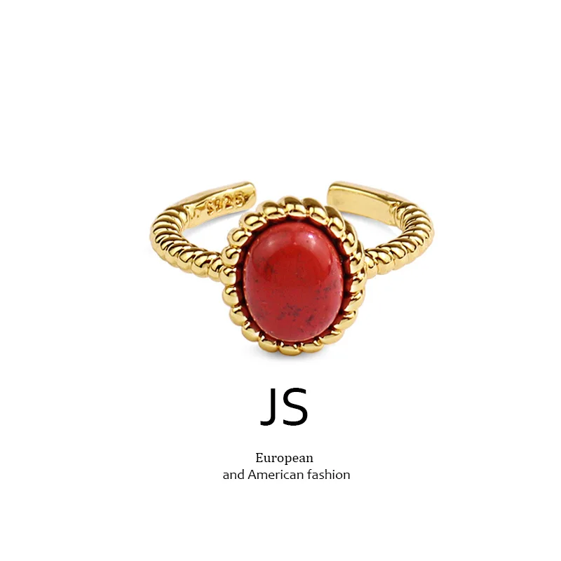 Advanced sense Ruby retro ring female 925 silver Korean version ins net red temperament open index finger ring