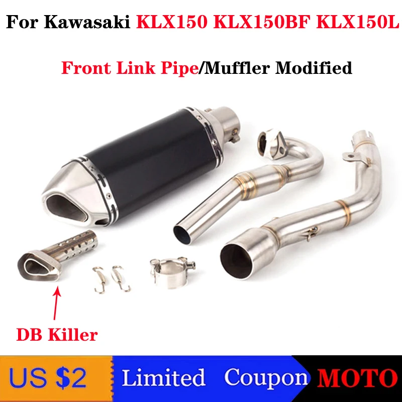 

For Kawasaki KLX150 KLX150BF KLX150L KLX 150 Motorcycle Modification off-Road Vehicle Exhaust Front Escape Pipe Muffler Modified