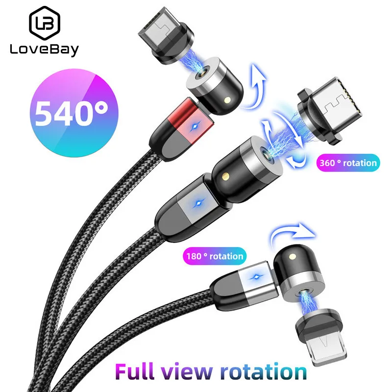 Магнитный USB-кабель Lovebay новинка вращение на 360 ° + 180 кабель быстрой зарядки типа C