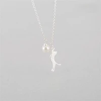 new style fashion cute kitten pearl silver plated jewelry sweet women cat silver plated clavicle chain for women party jewelry