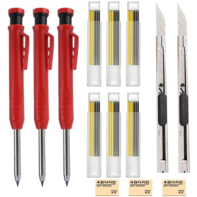 

Carpenter Pencils with 36 Refills, 2 Knife and 3 Erasers, Construction Pencils with Sharpener,for Woodworking Architects