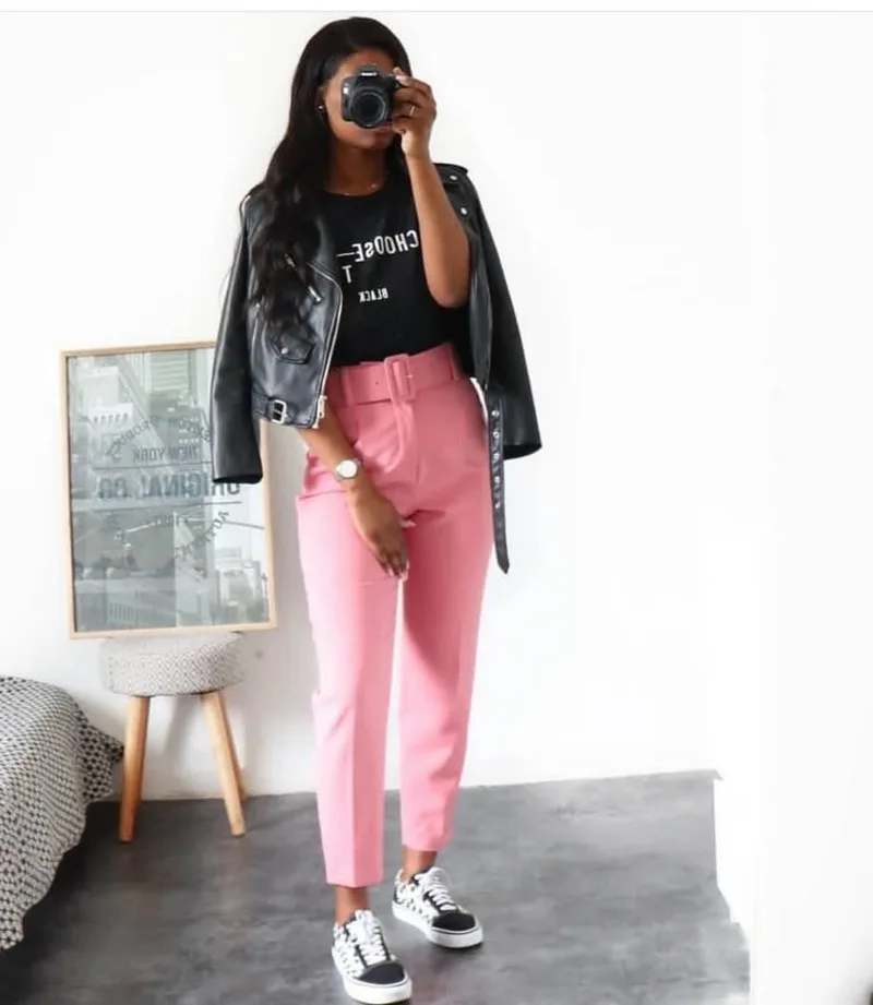 

Plus Size Pants Fashion Blazer Pants with Belt Women Solid Colors High Waist Pencil Pants Formal Suit Trousers Office All Match