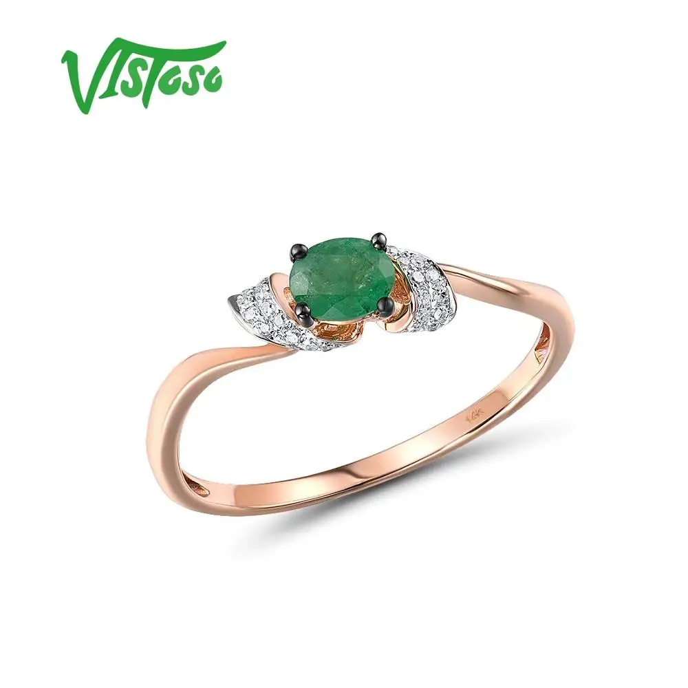Женское золотое кольцо с изумрудами VISTOSO розовое золото 14 к 585 пробы со