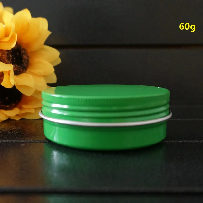 

60g 60ml 68*25mm Green Empty Round Aluminum Box Metal Tin Cans Cosmetic Cream Containers DIY Refillable Jar Tea Aluminum Pot