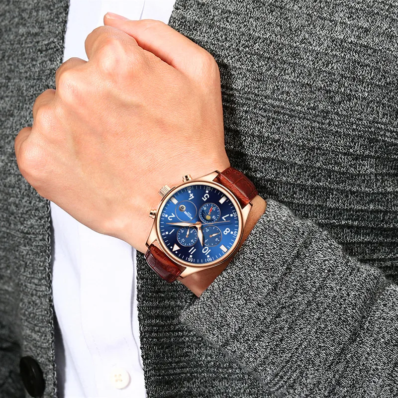 

BOYZHE Men Automatic Mechanical Watch Top Brand Fashion Casual Leather Moon Phase Week Luminous Sports Watches relogio masculino