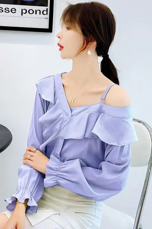 

New Elegant Fashion Women Ruffled Off-shoulder Chiffon Shirt Top Blouses
