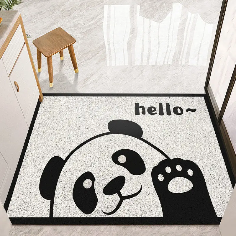 Cartoon Panda Welcome Mats Sand Scraping Door Entrance Hallway Bath Non-Slip Rug Dust Removal Carpet Wire Loop Footpad Doormats