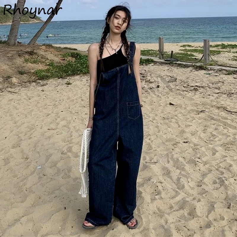 Комбинезон женский джинсовый с карманами свободный элегантный винтажный