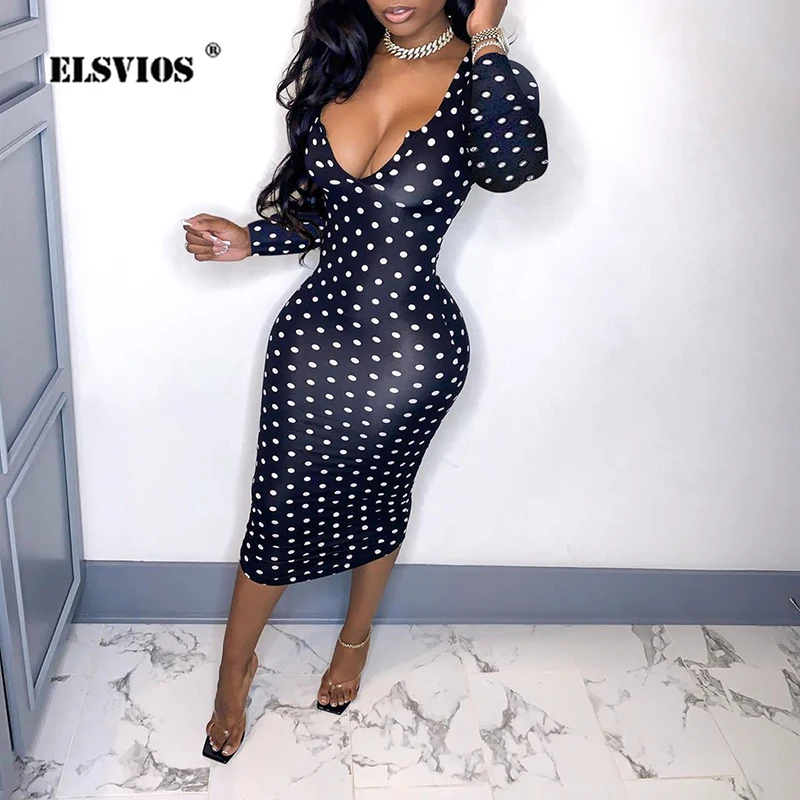 

Женские Элегантные вечерние платья весна-осень 2021, сексуальное облегающее платье-карандаш с глубоким V-образным вырезом и длинным рукавом, ...