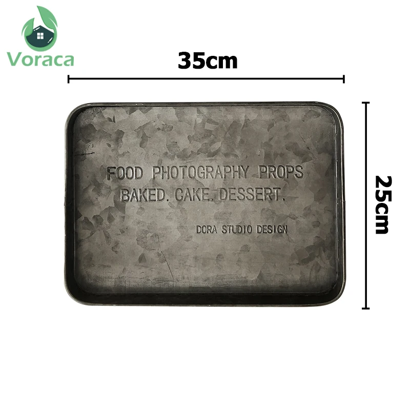 

Antique Industrial Galvanized Iron Serving Tray Retro Emboss Dessert Plate Fruit Cake Bread Decorative Trays Photography Props