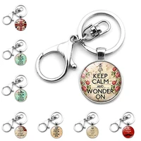 caxybb 1pc keep calm and time gem stone keyrings keychain metal lobster clasp cabochon keyring jewelry pendant