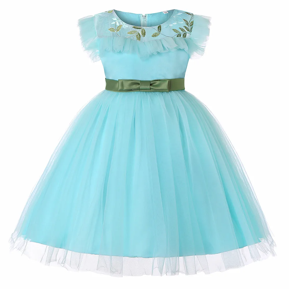 

Детское платье принцессы, с вышивкой, с короткими рукавами