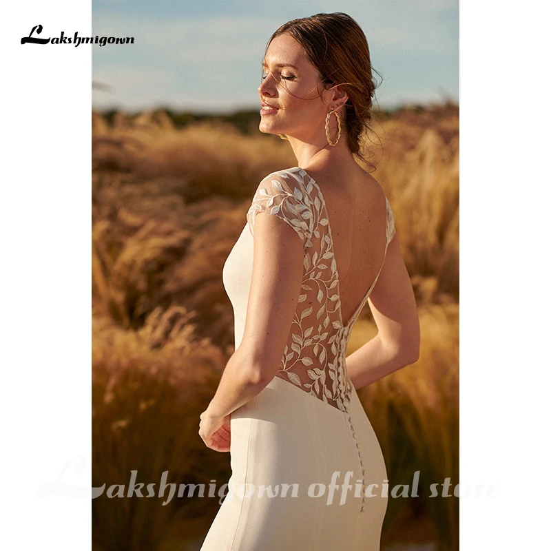 

Sexy Illusion Back Boho Beach A-Line Wedding Dresses 2021 V-Neck Split off Bridal Gowns Stain Floor Length robe de soiree