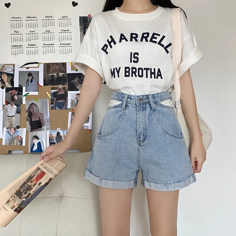 

Korean High Tail Shorts Hollow Out Streetwear Jeans Short Female 2021 Summer Harajuku Vintage Denim Shorts Women