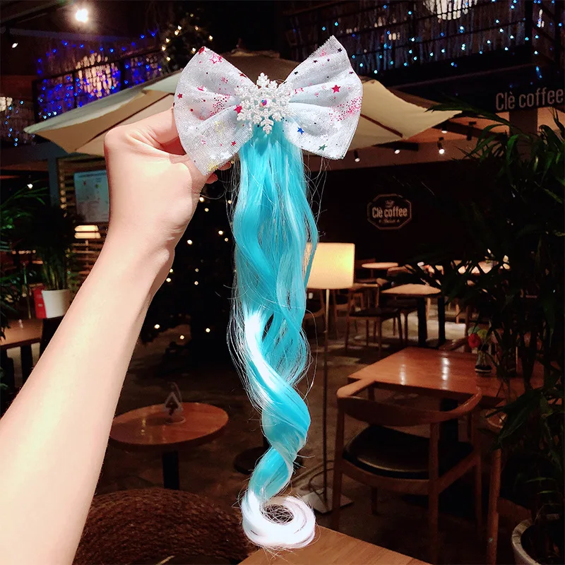 Блестящие заколки для волос со снежинками и длинным париком с бантом девочек