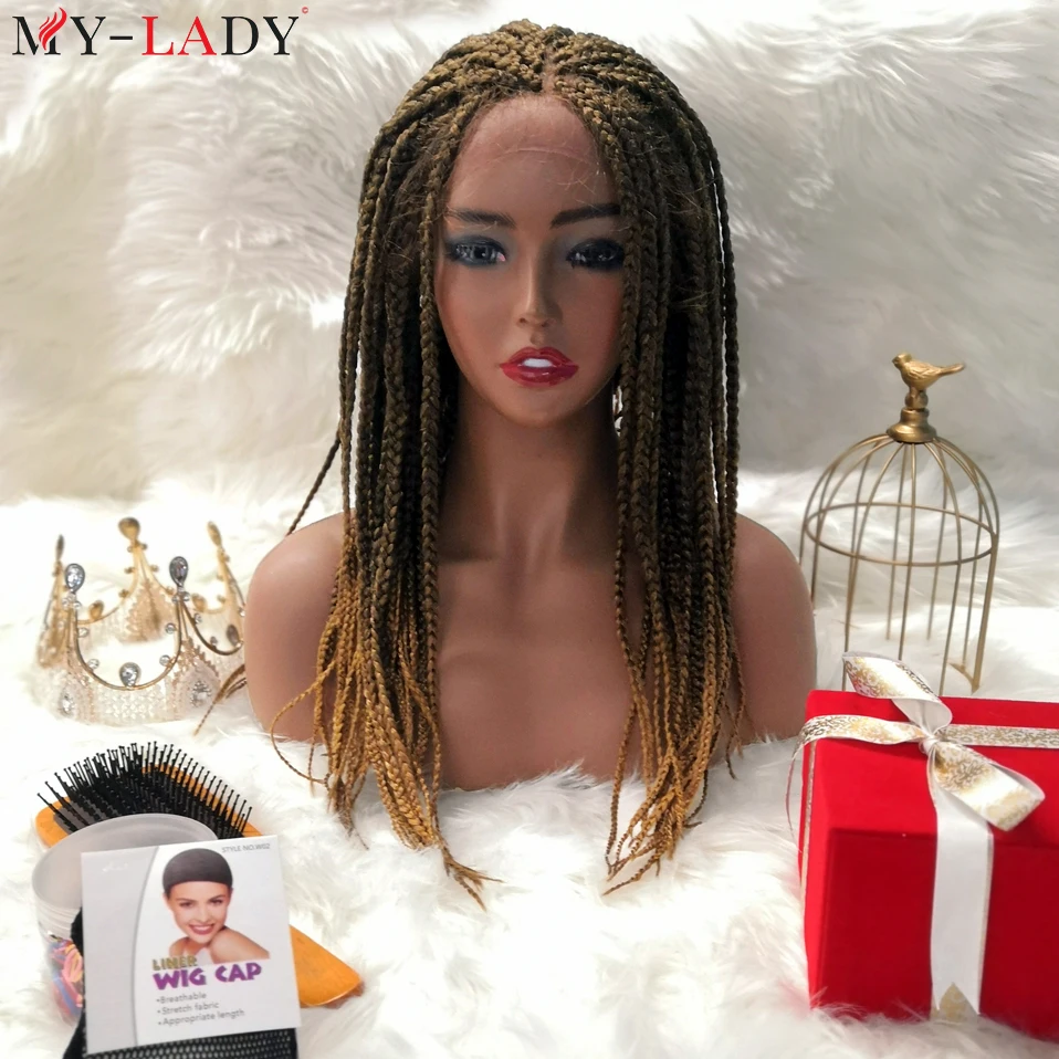 My-Lady Synthetic 20'' Braided Lace Front Wigs With Baby Hair Box Braids Wig Fro Afro Women Twist Braid Lace Wigs Braiding Hair