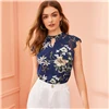 SHEIN модный гипюровый топ с цветочным принтом и кружевными рукавами реглан, Вырез «капля», Летние Элегантные Женские топы и блузки