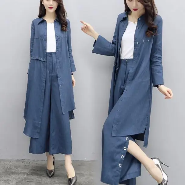 Весенний комплект из двух предметов Асимметричные джинсы топ и брюки с широкими