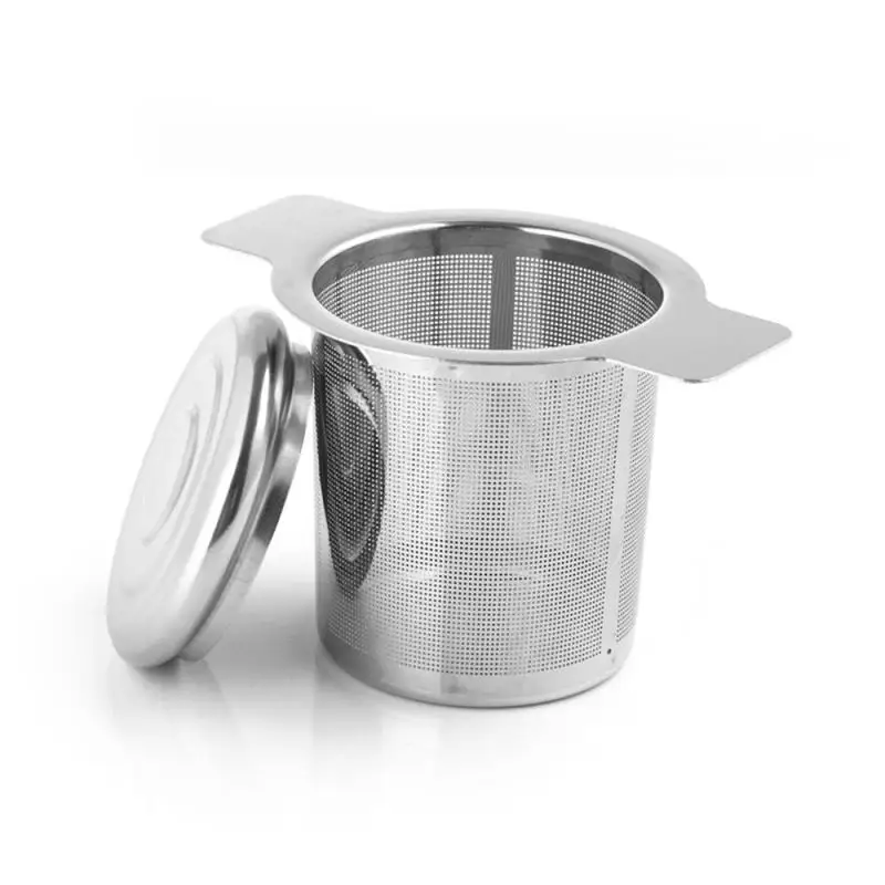 

1pc Metal Leak Tea Stainless Steel Loose Leaf Strainer Filter Herbal Double Handles Tea Leaf Infuser With Lid Mesh Coffee Filter
